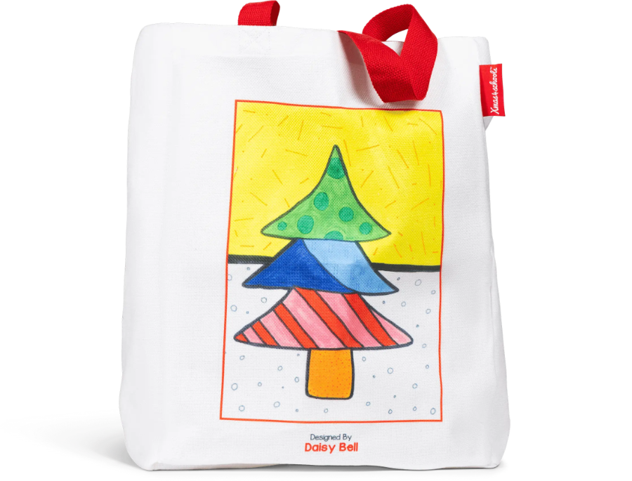 Christmas custom tote bags made by primary school children